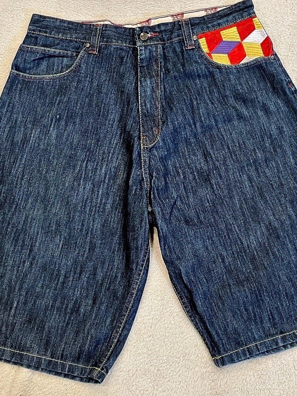 Coogi Authentic Australian Men's Geometric Denim Jean Shorts Waist 38 Vintage Y2